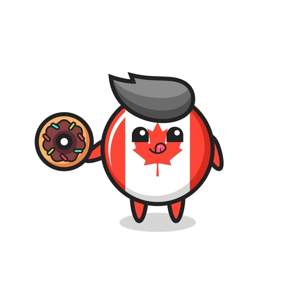 illustration of an canada flag badge character eating a doughnut vector