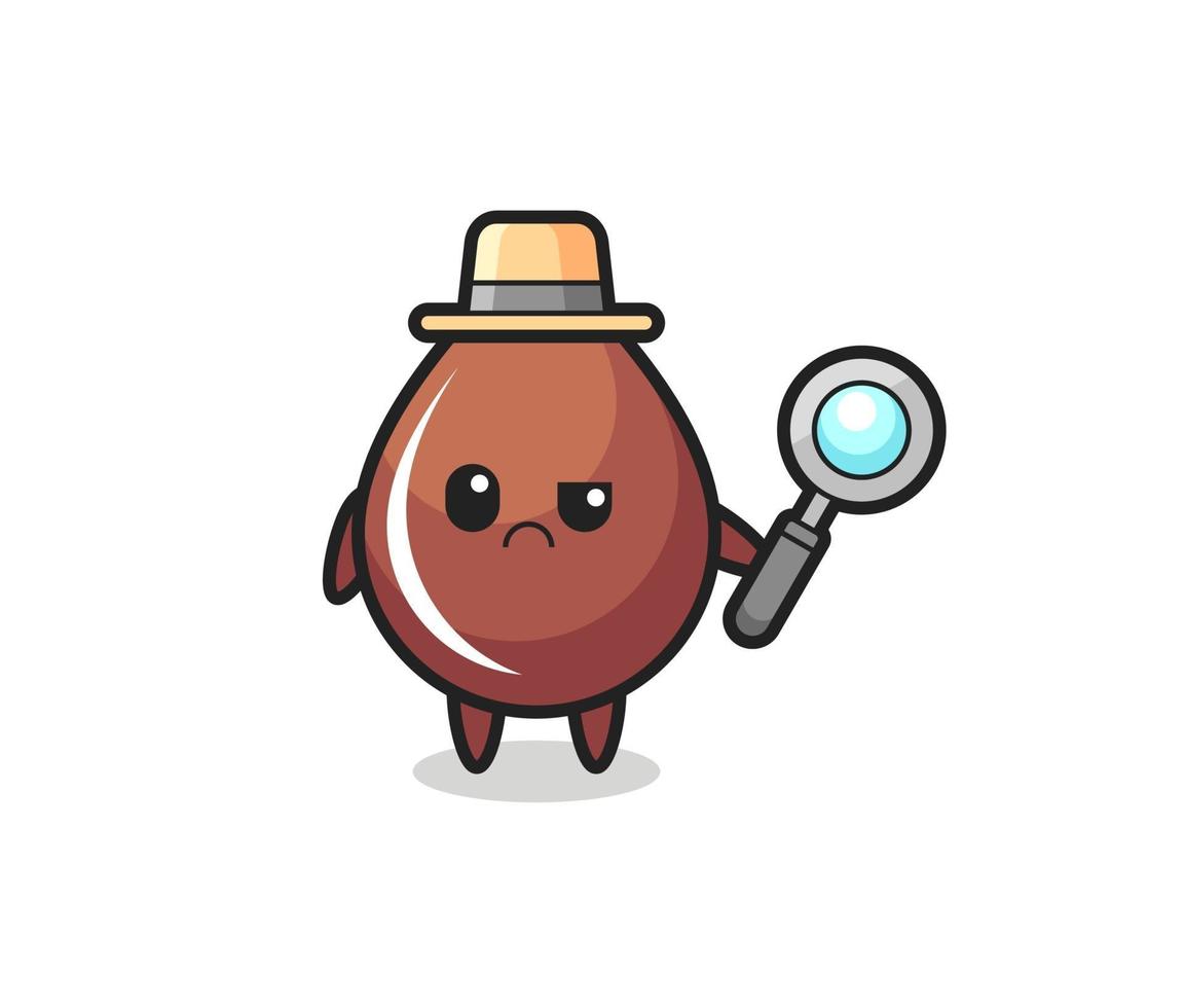 the mascot of cute chocolate drop as a detective vector