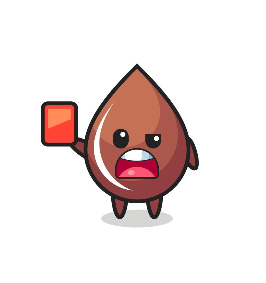 chocolate drop cute mascot as referee giving a red card vector