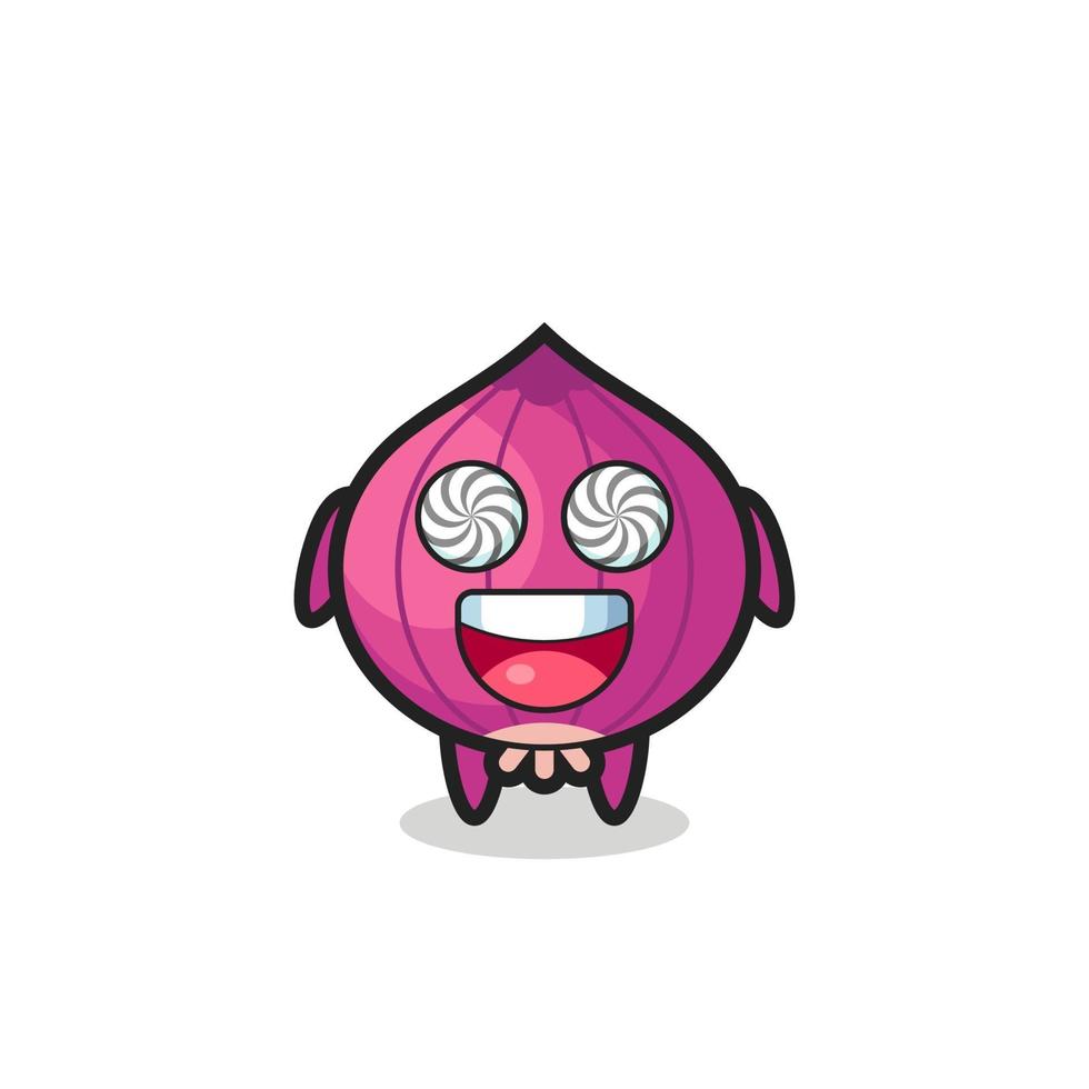 cute onion character with hypnotized eyes vector
