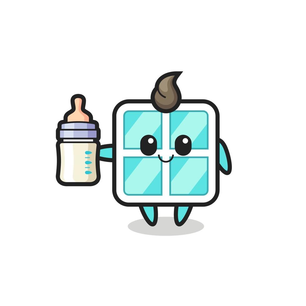 baby window cartoon character with milk bottle vector