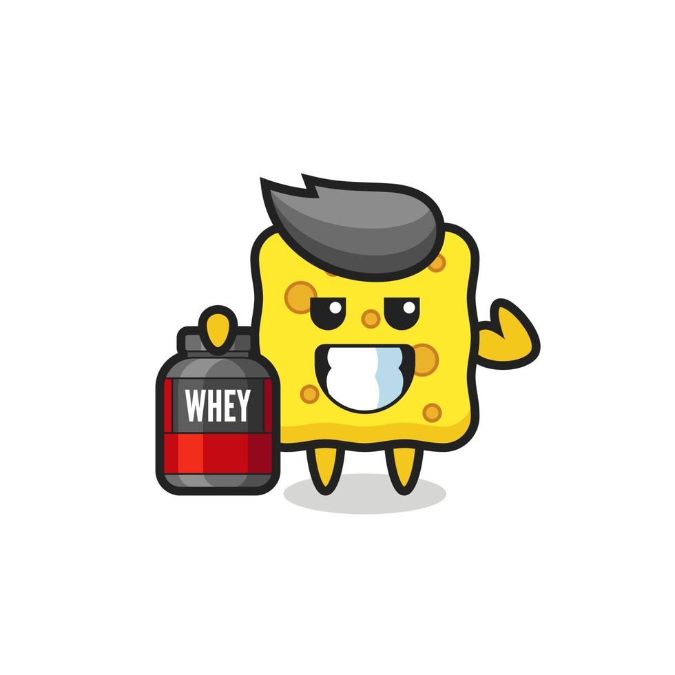 the muscular sponge character is holding a protein supplement vector