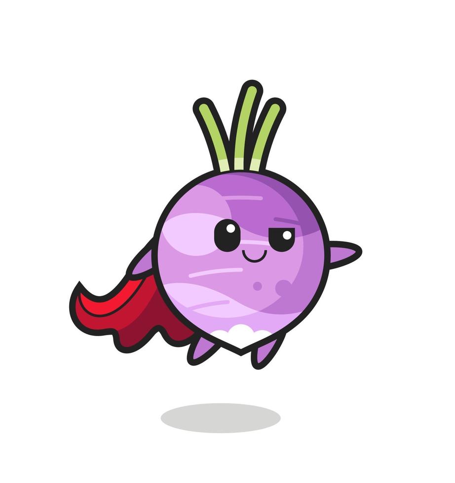 cute turnip superhero character is flying vector