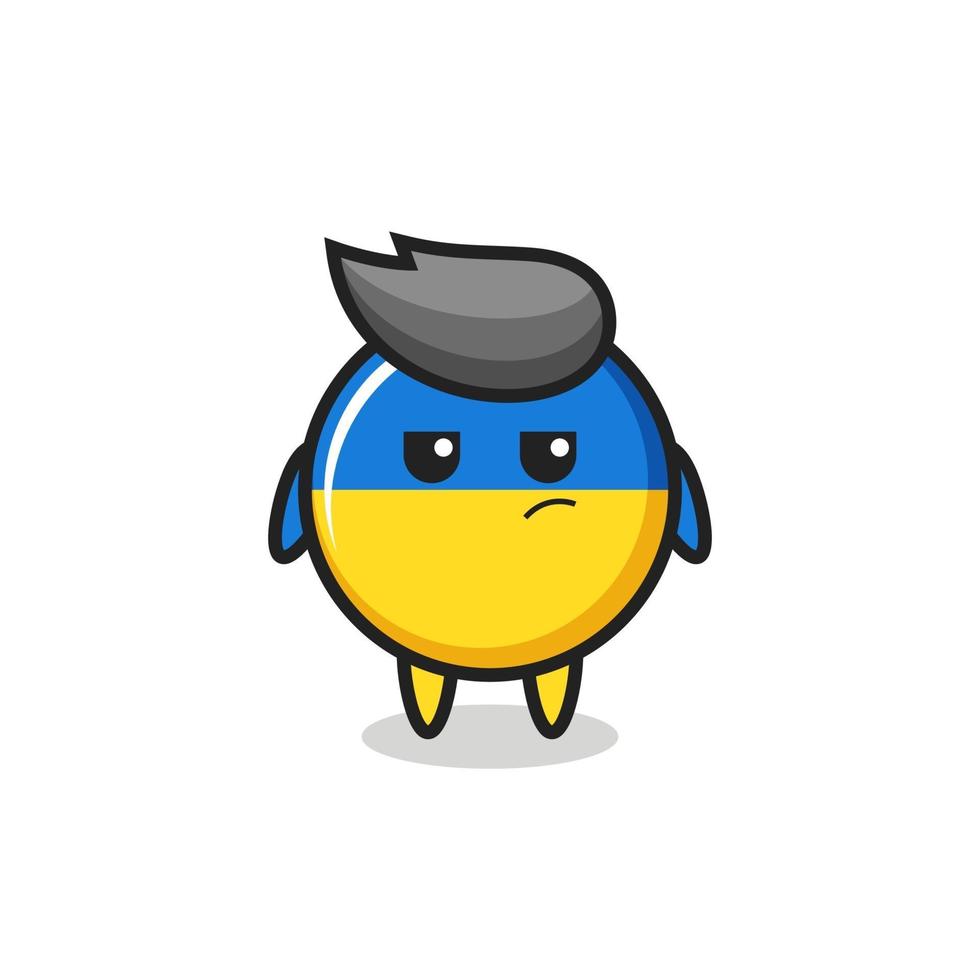 cute ukraine flag badge character with suspicious expression vector