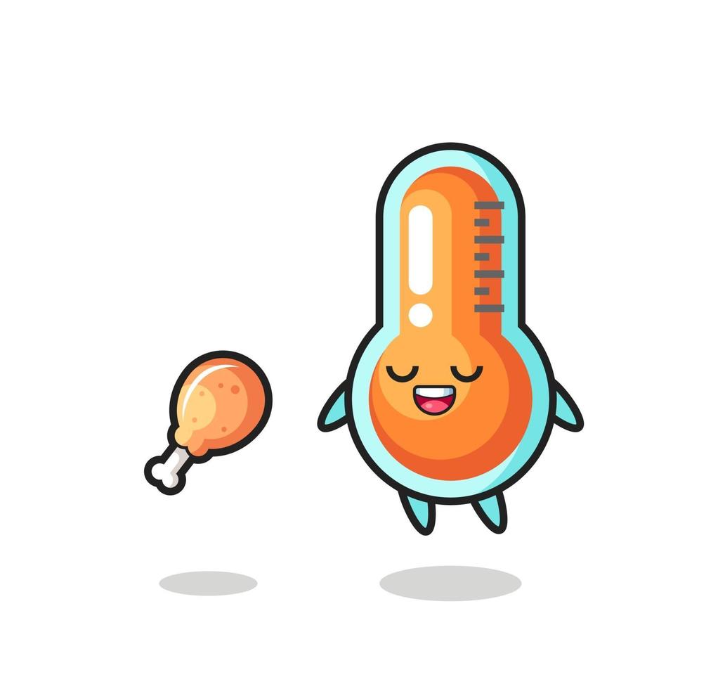 cute thermometer floating and tempted because of fried chicken vector