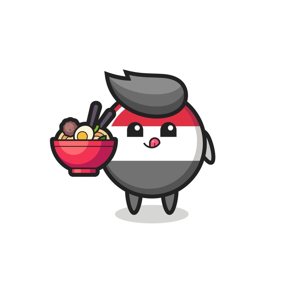 cute yemen flag badge character eating noodles vector