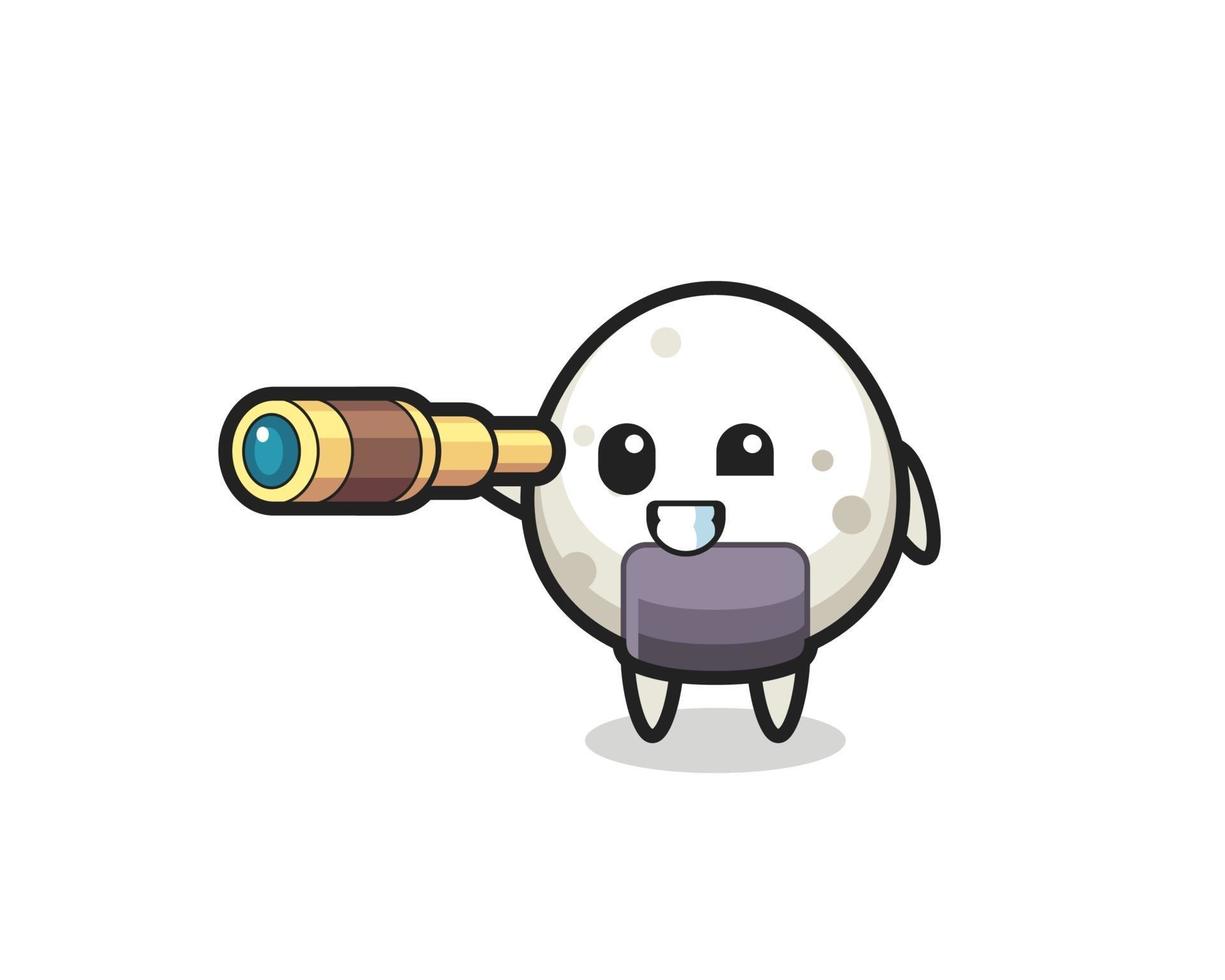 lindo personaje onigiri sostiene un viejo telescopio vector