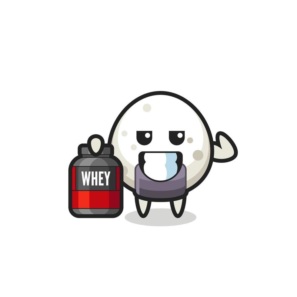 the muscular onigiri character is holding a protein supplement vector