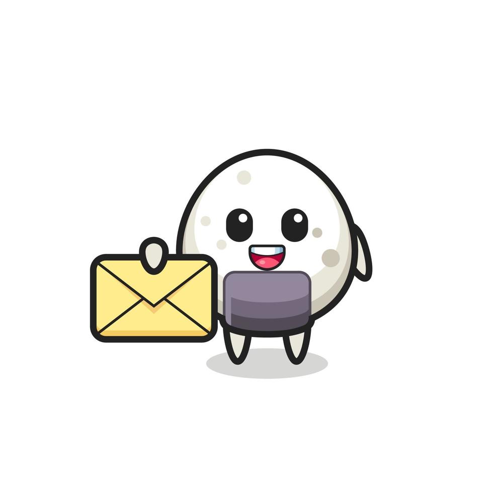 cartoon illustration of onigiri holding a yellow letter vector