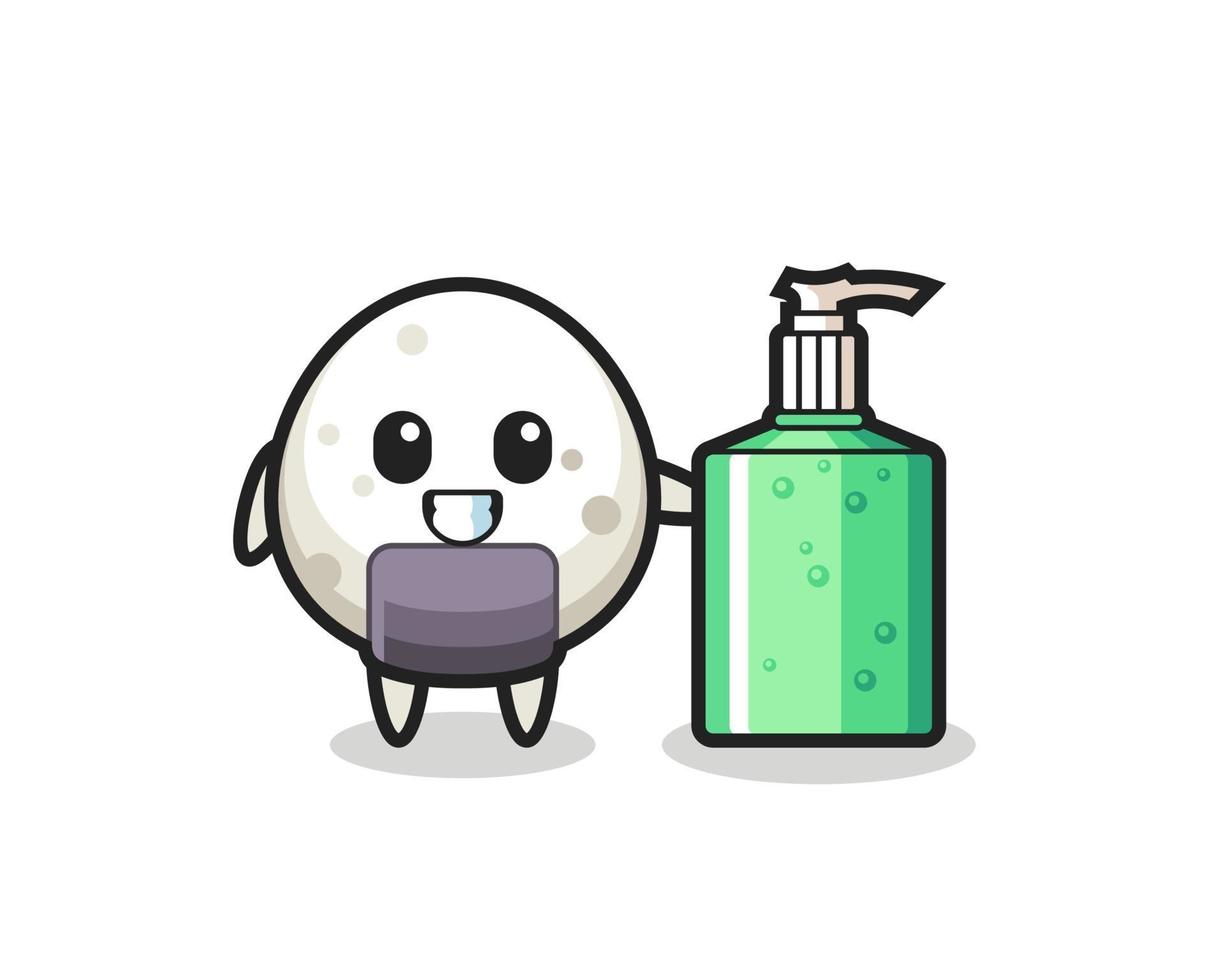 cute onigiri cartoon with hand sanitizer vector