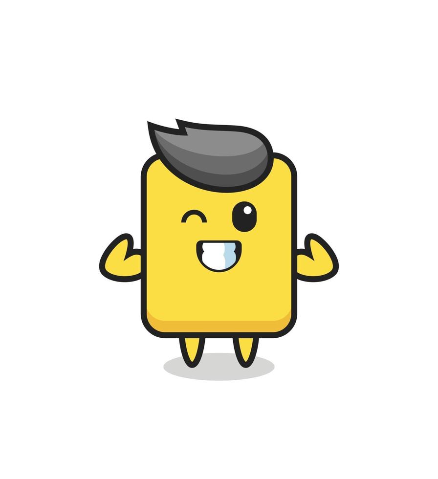 the muscular yellow card character is posing showing his muscles vector