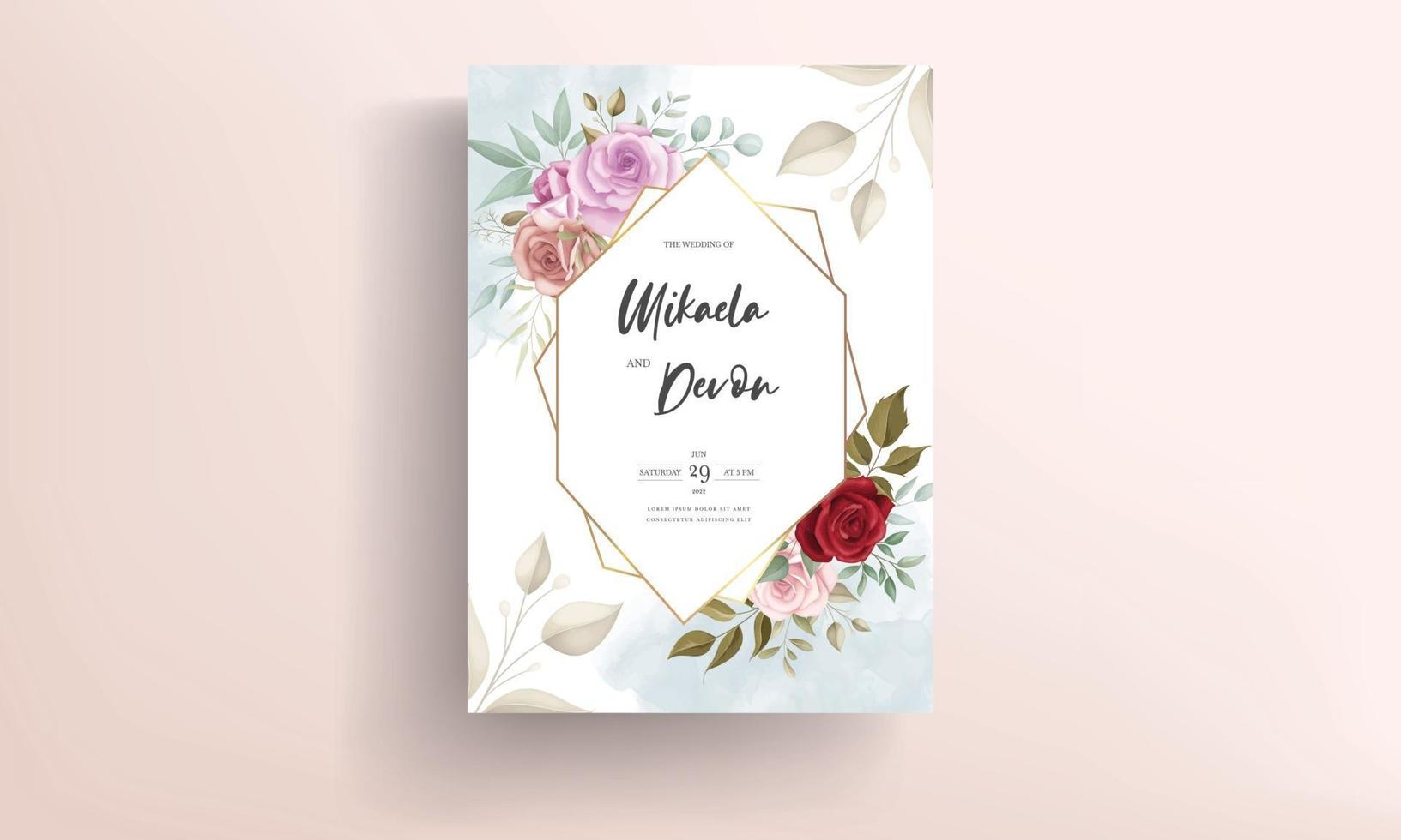 Elegant wedding invitation card with beautiful floral ornaments vector