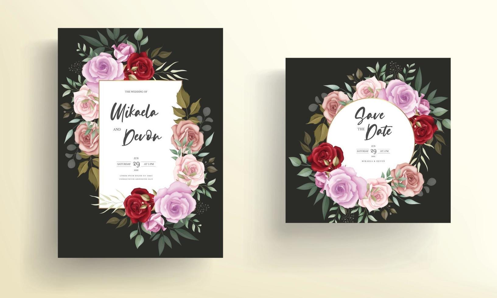 Elegant wedding invitation card with beautiful floral ornaments vector