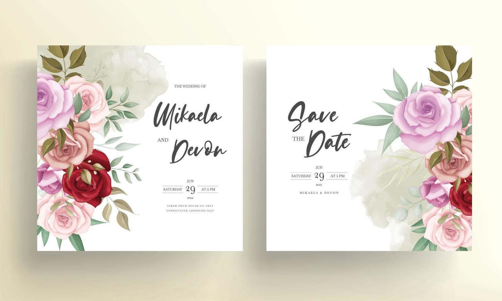 Elegant wedding invitation card with beautiful floral ornaments vector