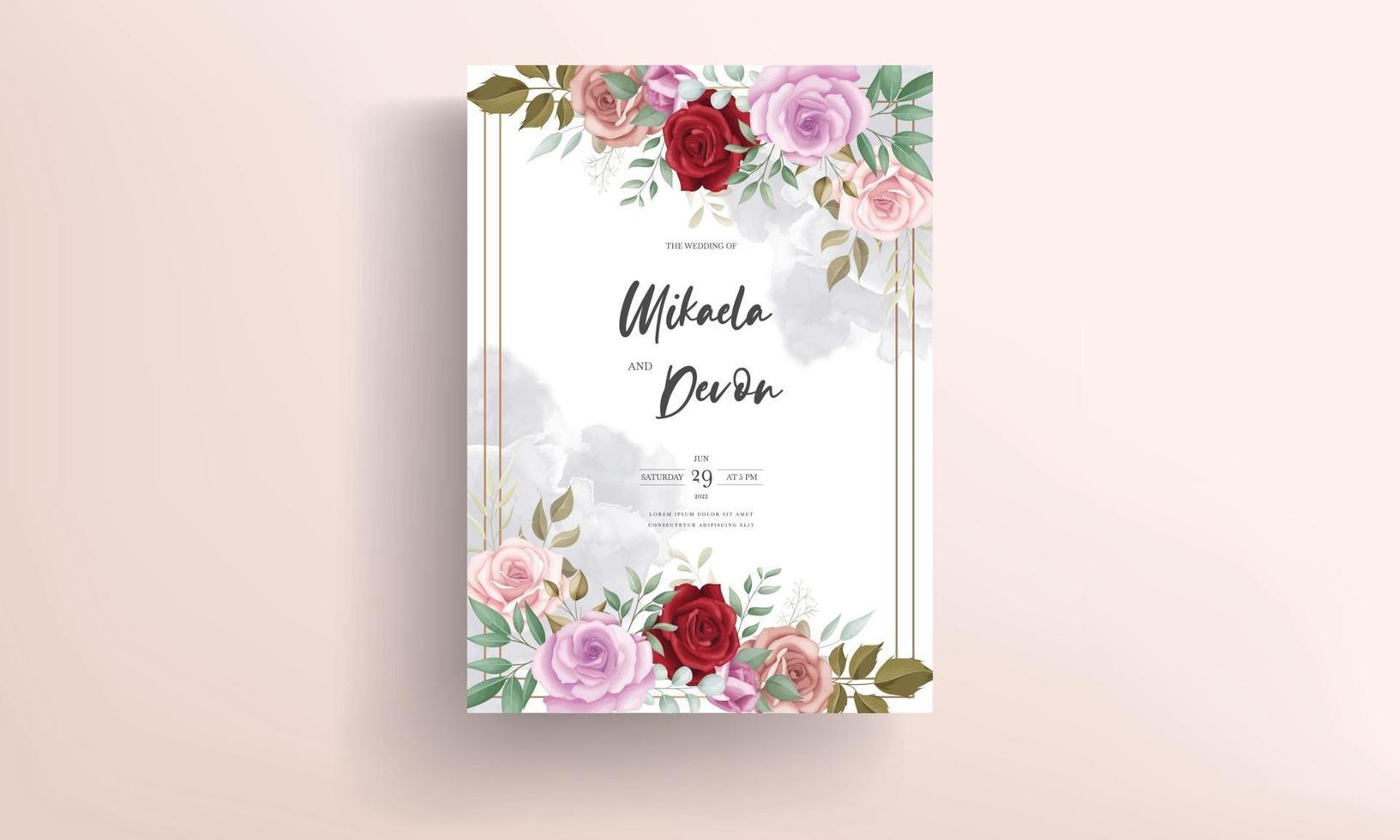 Elegant wedding invitation card with beautiful floral ornaments vector