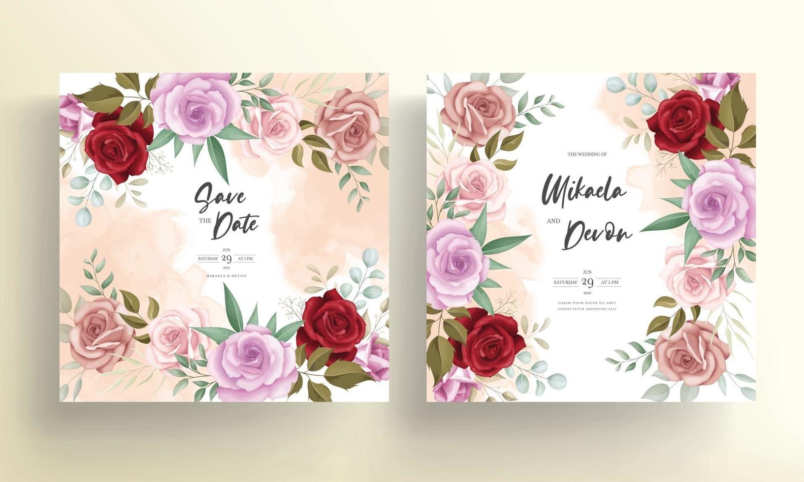 Elegant wedding invitation card with beautiful floral ornaments vector