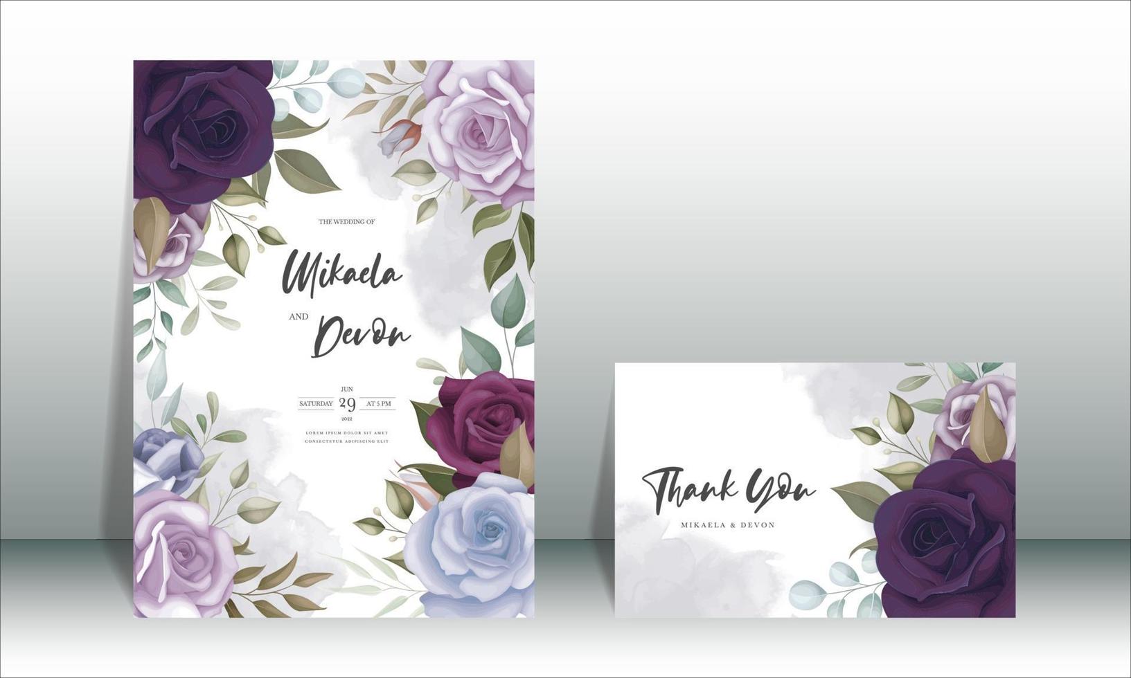 hermoso diseño floral de la plantilla de la tarjeta de la invitación de la boda vector