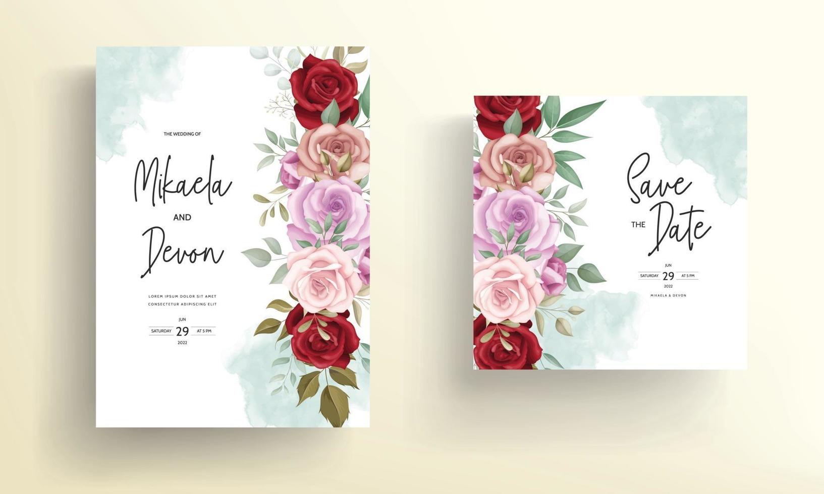 Elegant wedding invitation card with beautiful floral ornaments vector