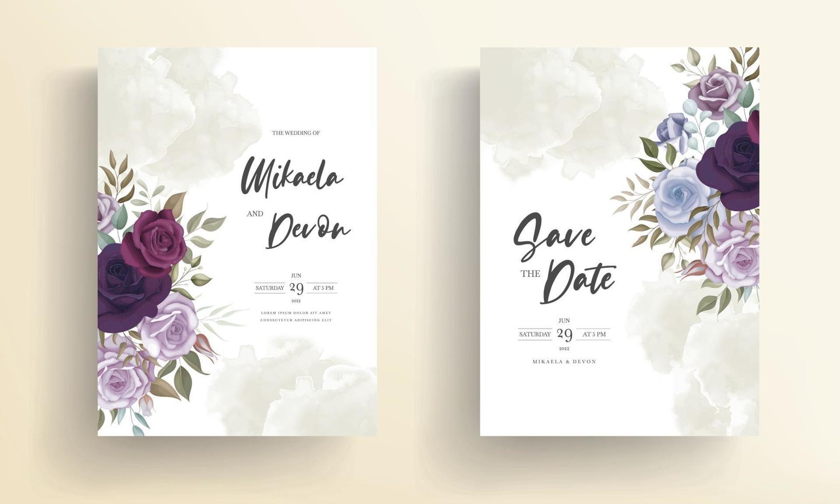 hermoso diseño floral de la plantilla de la tarjeta de la invitación de la boda vector