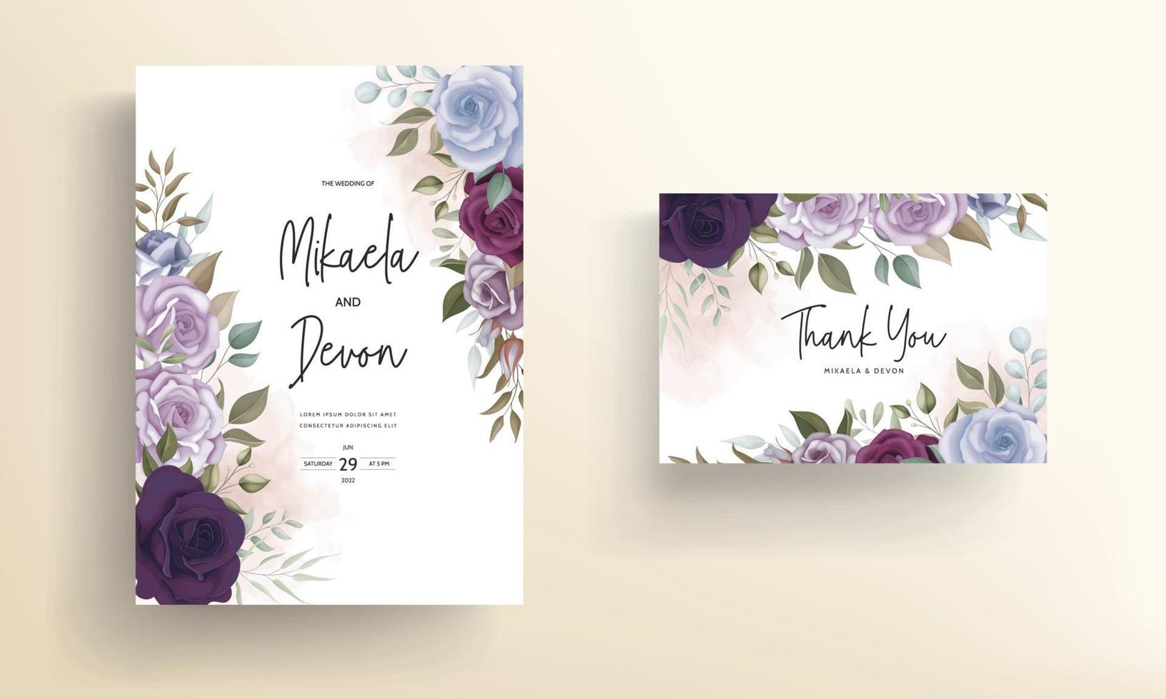 hermoso diseño floral de la plantilla de la tarjeta de la invitación de la boda vector