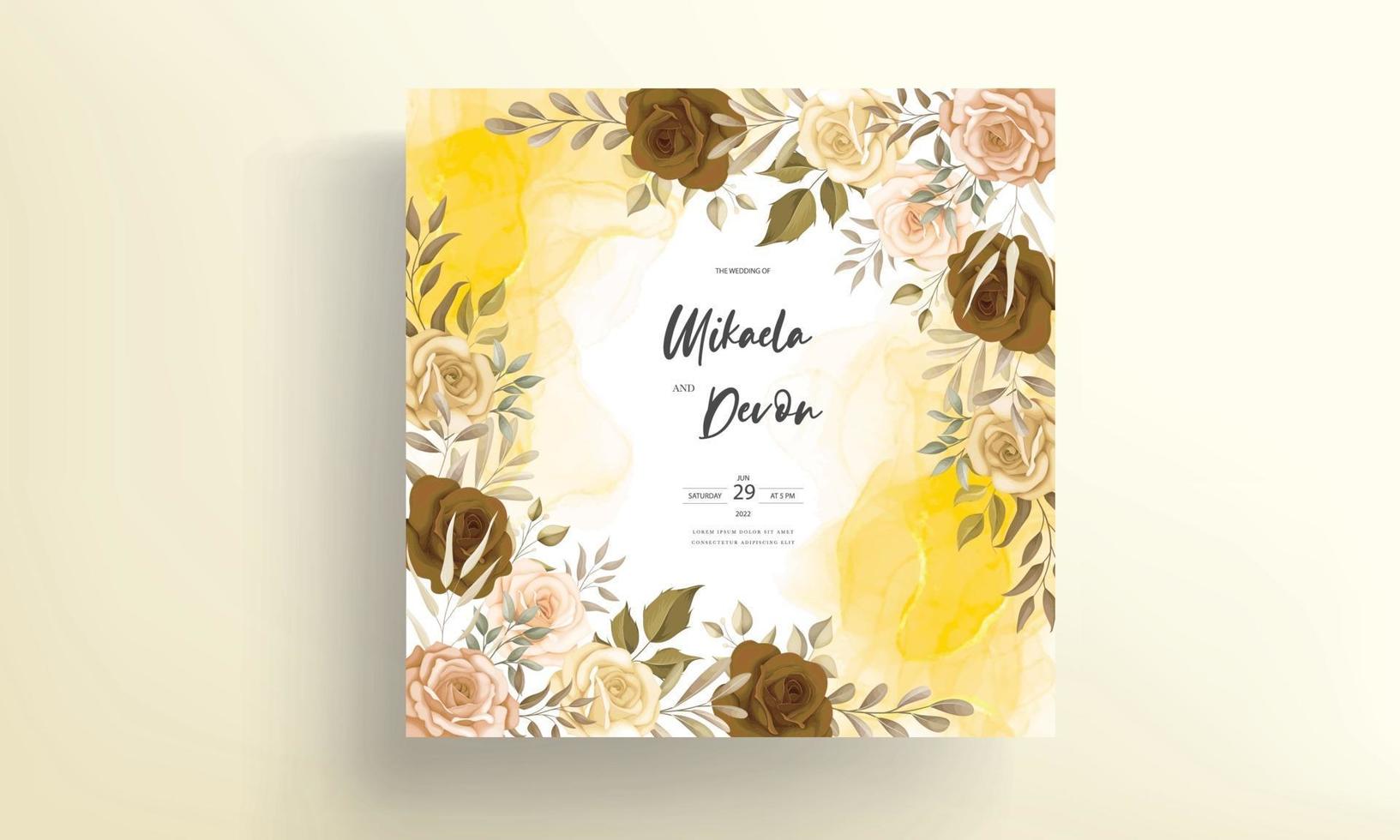 hermosa tarjeta de invitación de boda de flor de otoño vector