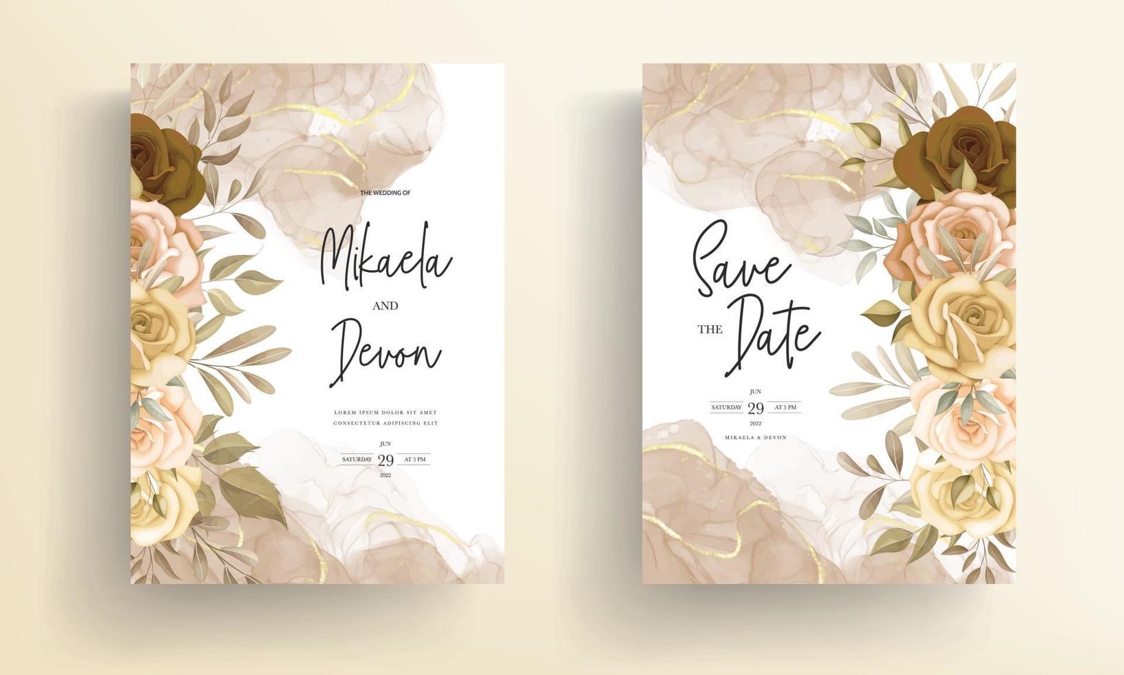 Beautiful autumn flower wedding invitation card vector