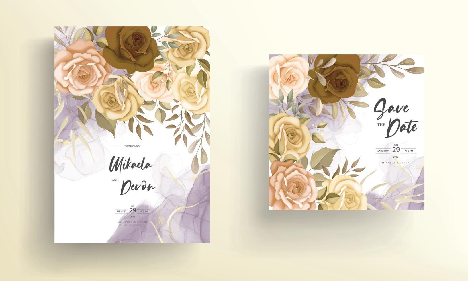 Beautiful autumn flower wedding invitation card vector