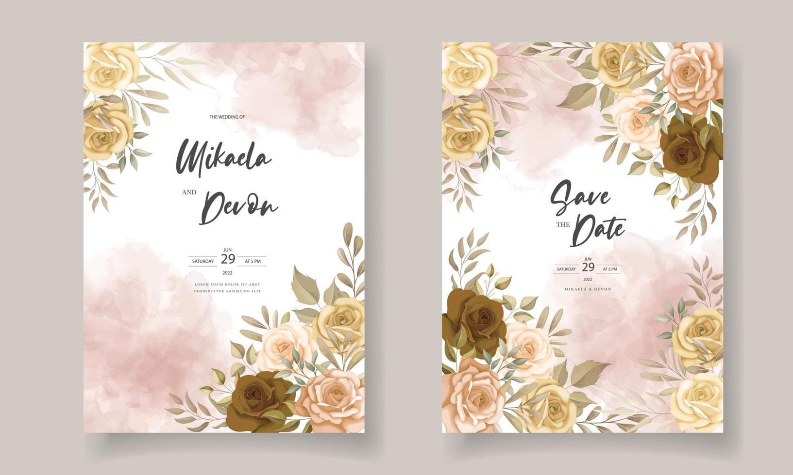 Beautiful autumn flower wedding invitation card vector