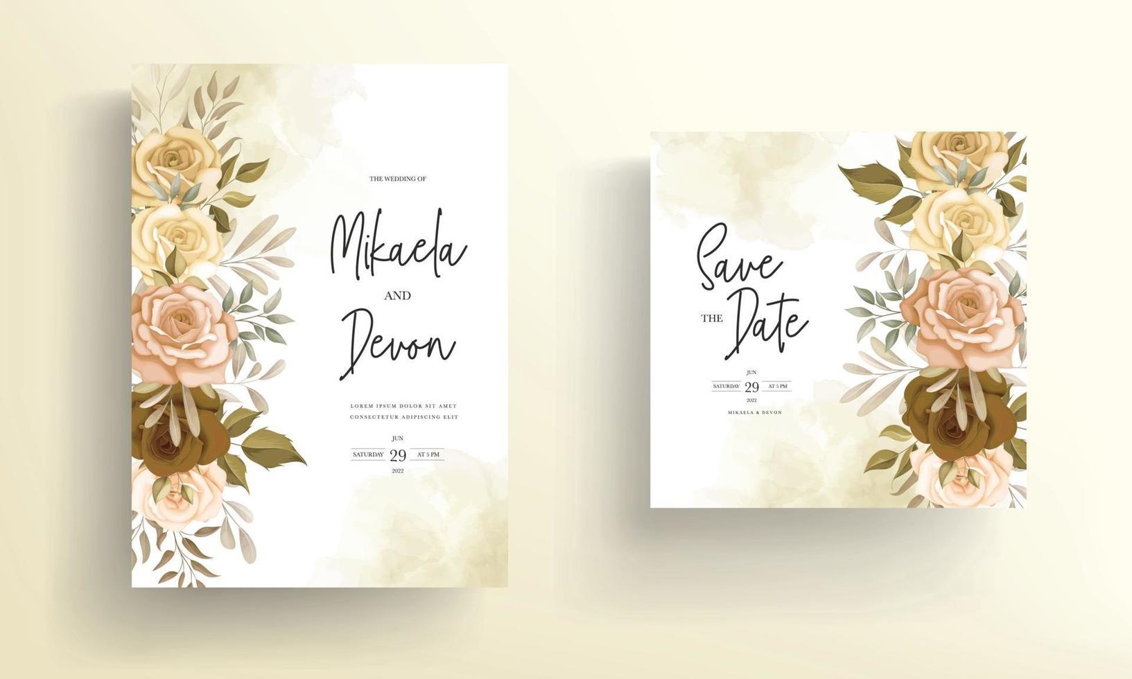 Beautiful autumn flower wedding invitation card vector