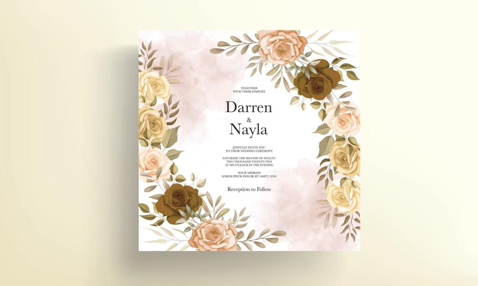 Beautiful autumn flower wedding invitation card vector