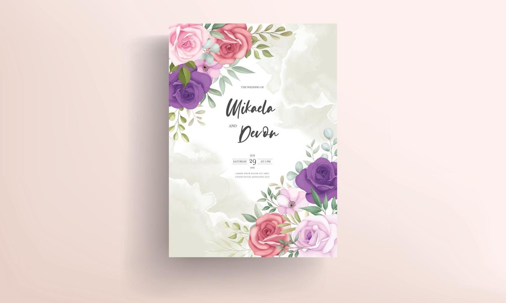 tarjeta de invitación de boda con hermosas decoraciones florales vector