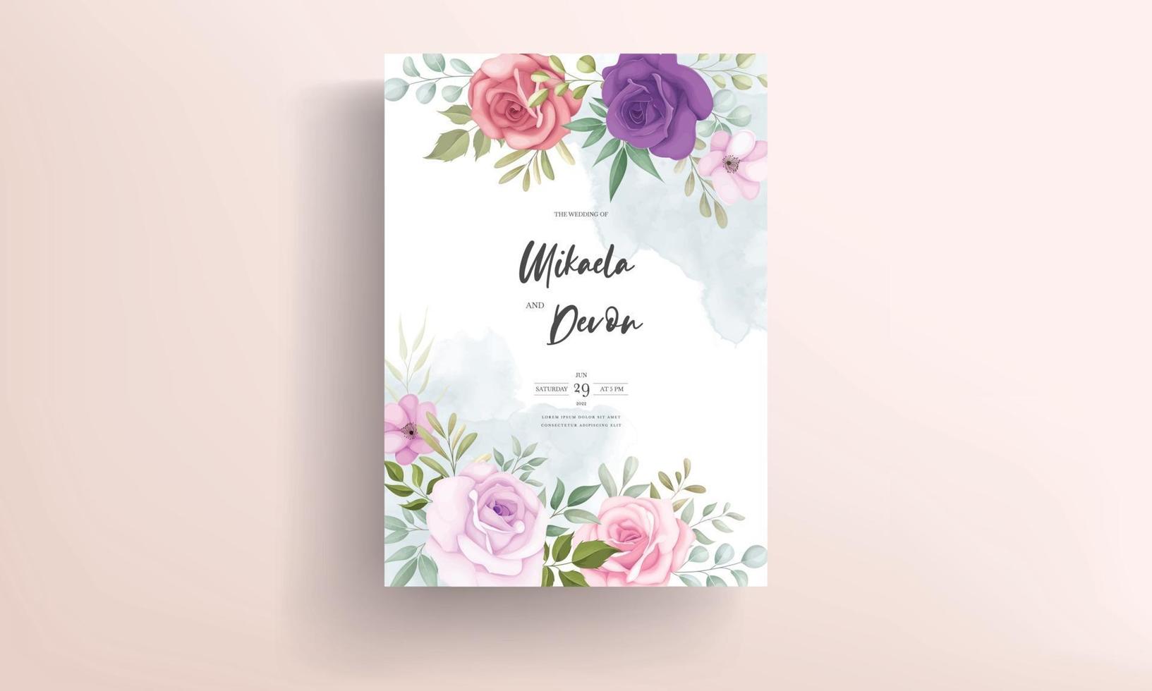 hermosa plantilla de tarjeta de invitación de boda floral vector