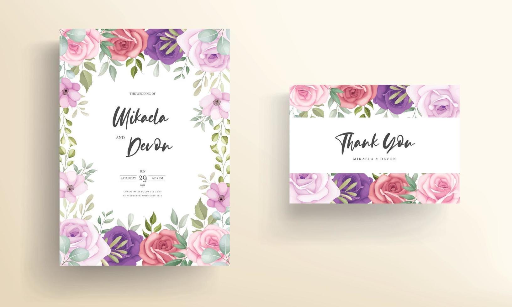 hermosa plantilla de tarjeta de invitación de boda floral vector