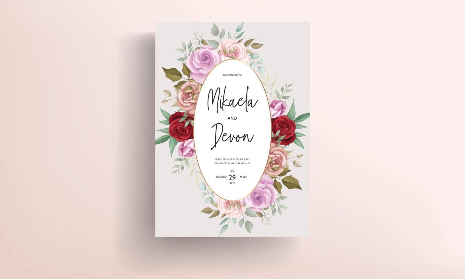 Hand drawn delicate floral wedding invitation card vector