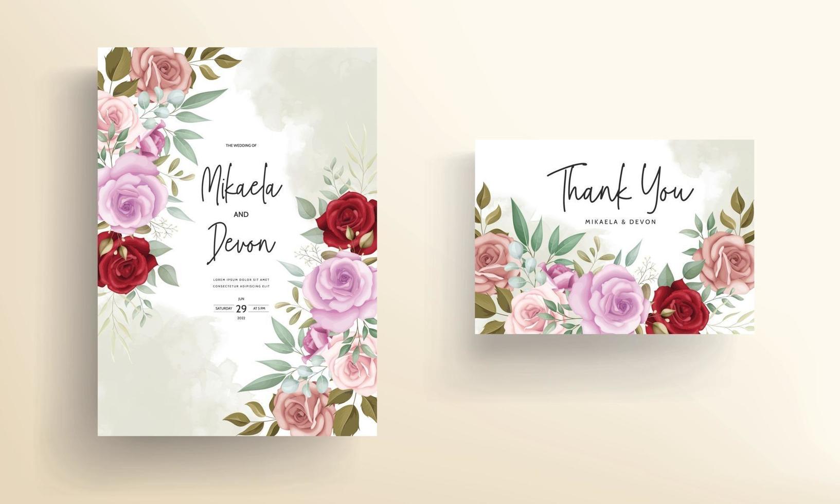 Hand drawn delicate floral wedding invitation card vector