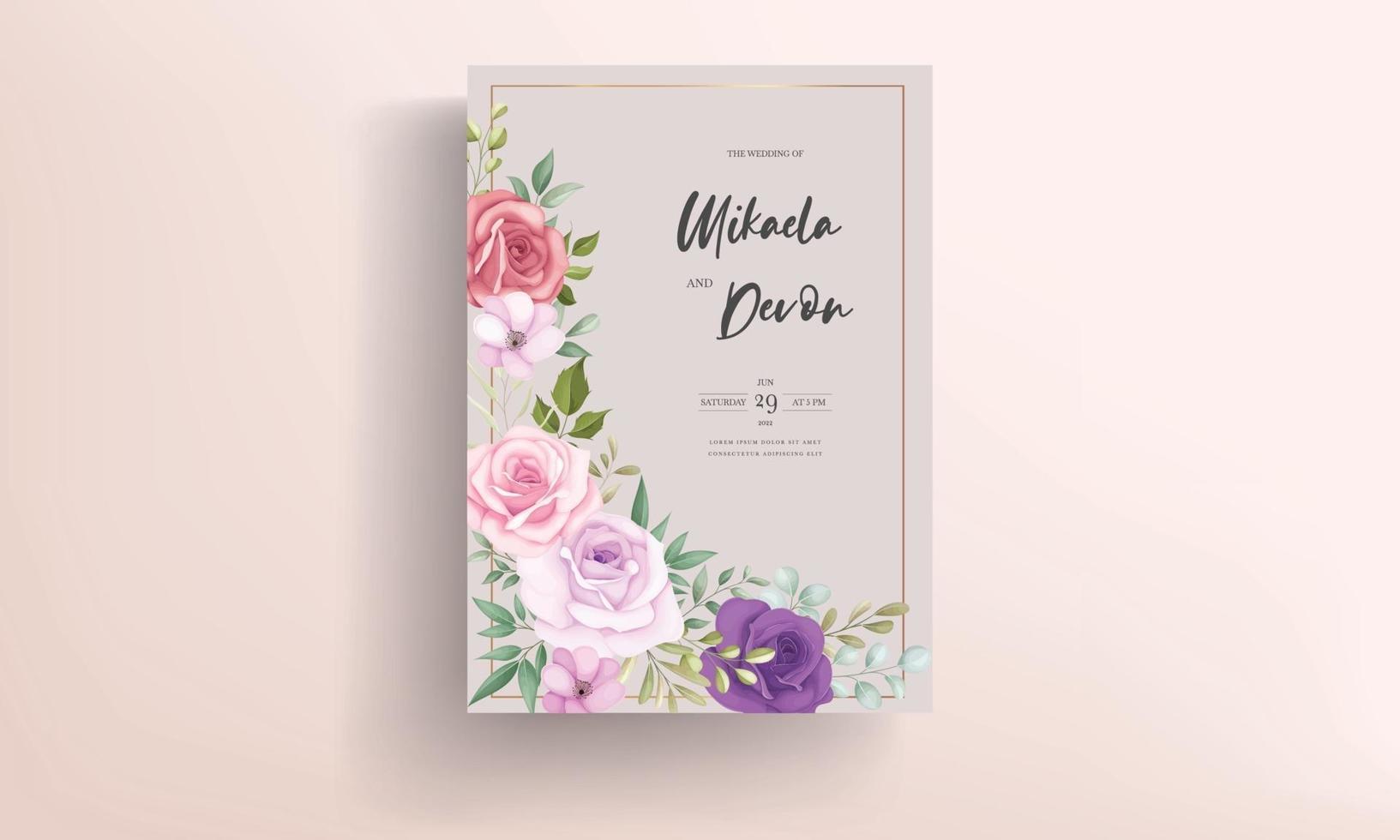 hermosos diseños de invitaciones de boda con hermosos adornos florales vector