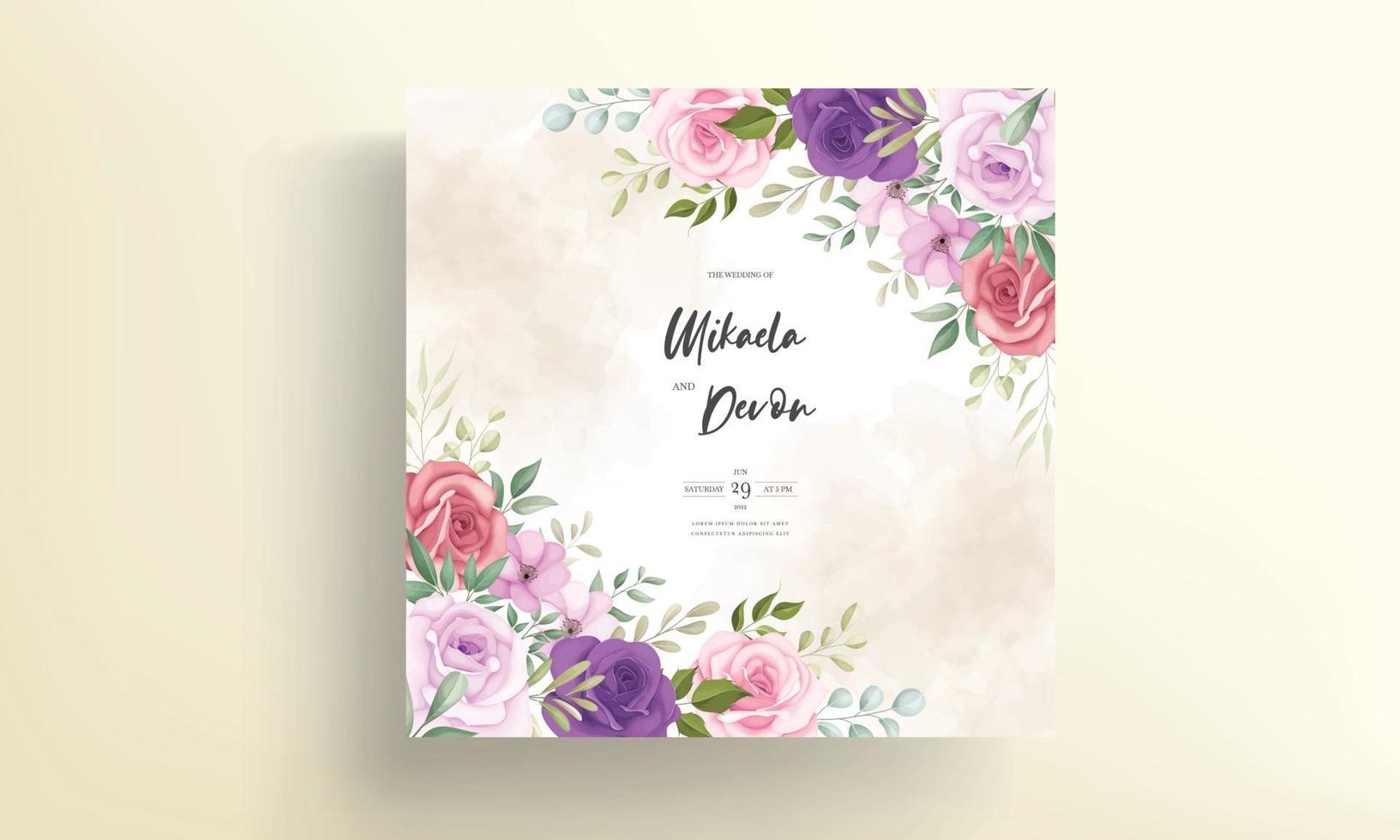 hermosa plantilla de tarjeta de invitación de boda floral vector