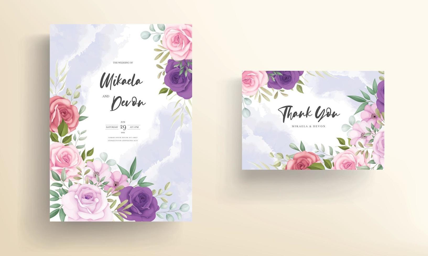 tarjeta de invitación de boda con hermosas decoraciones florales vector