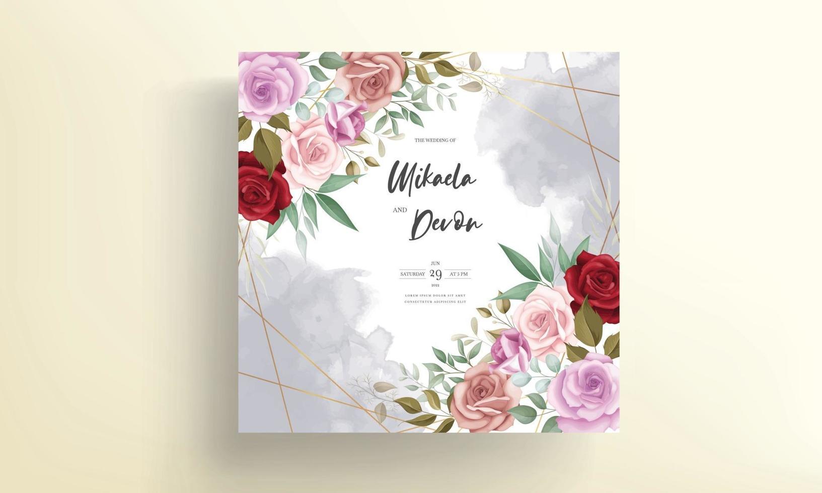 Hand drawn delicate floral wedding invitation card vector