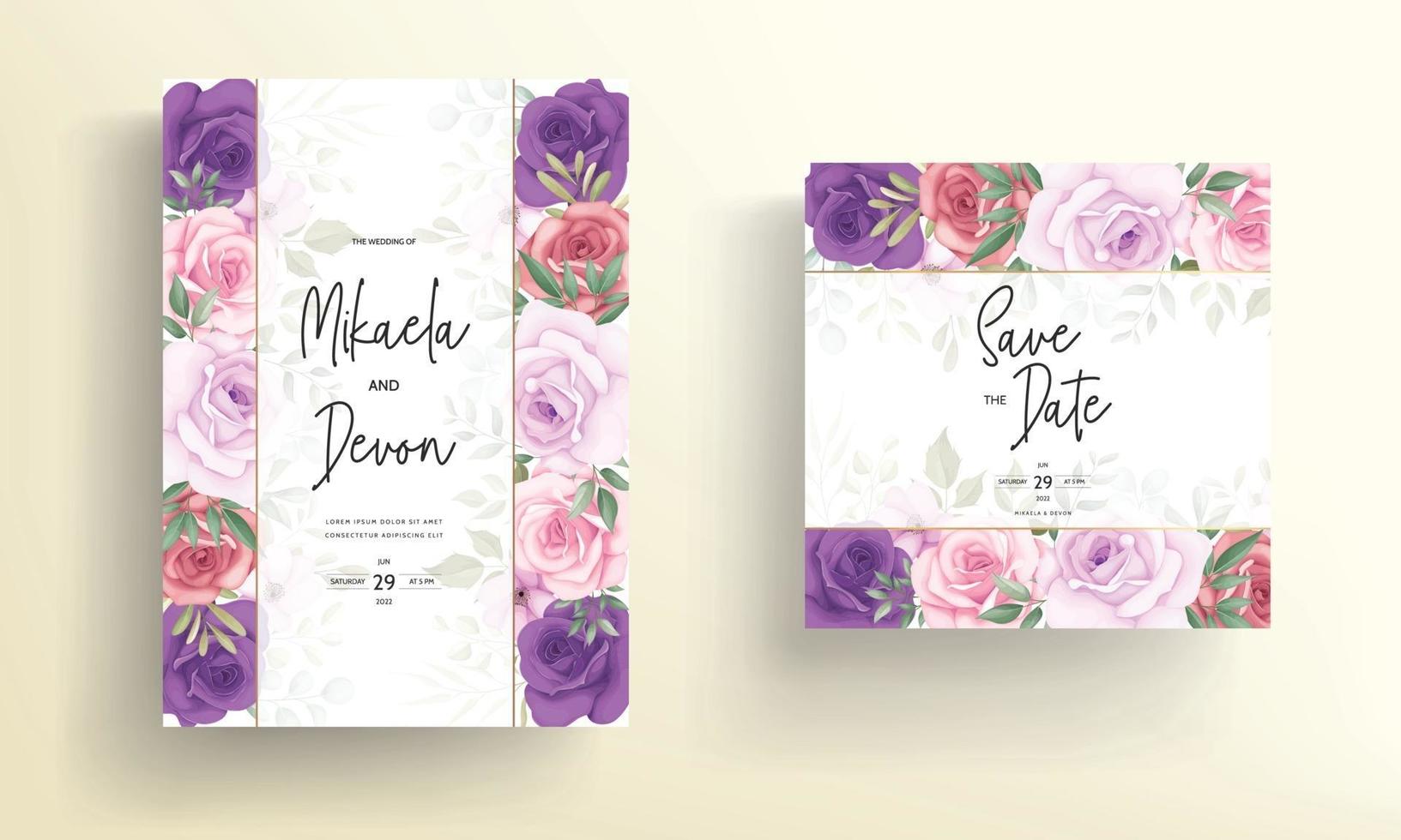 hermosos diseños de invitaciones de boda con hermosos adornos florales vector