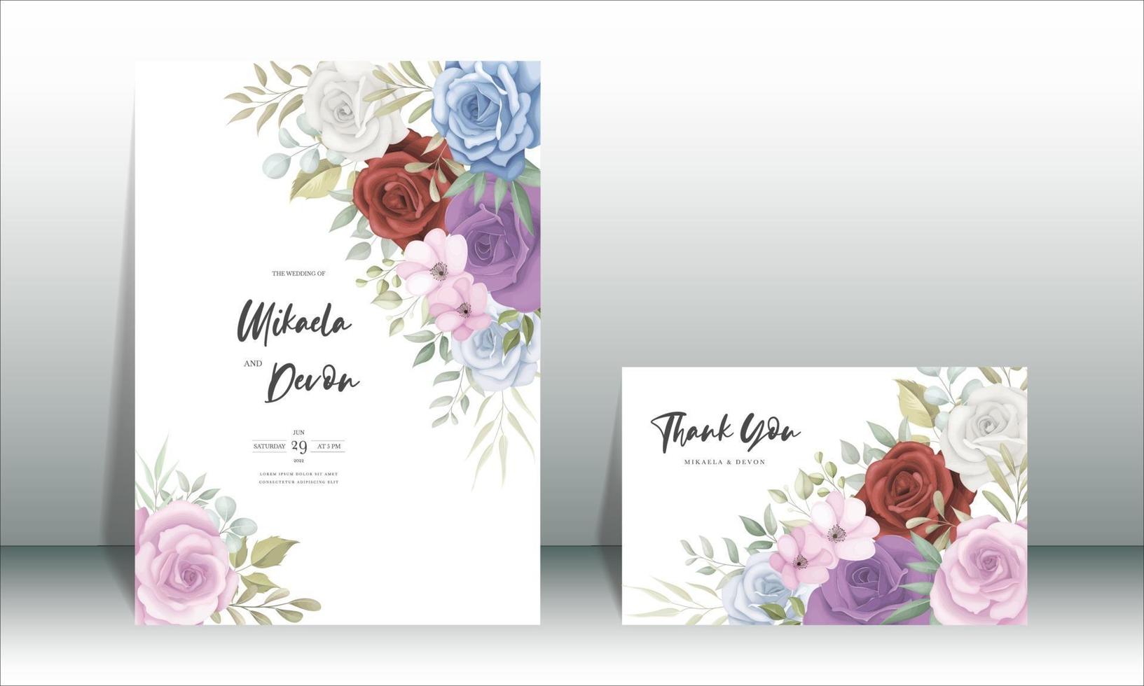 elegante diseño de tarjeta de invitación de boda floral vector