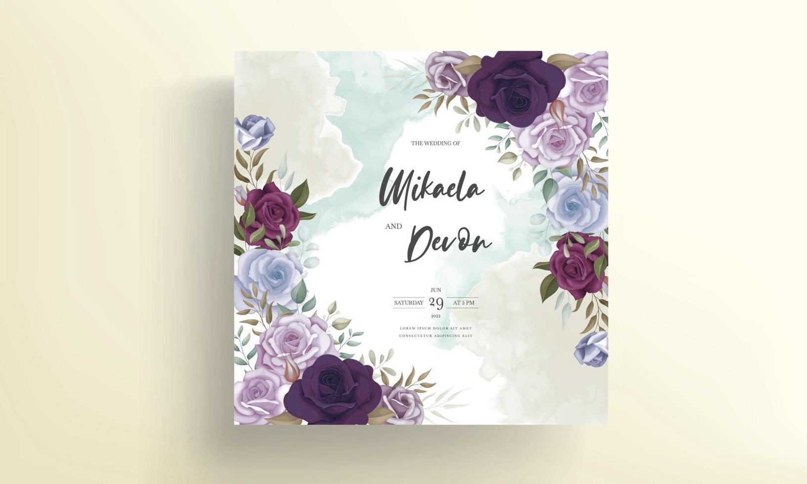 Hand drawn delicate floral wedding invitation card vector