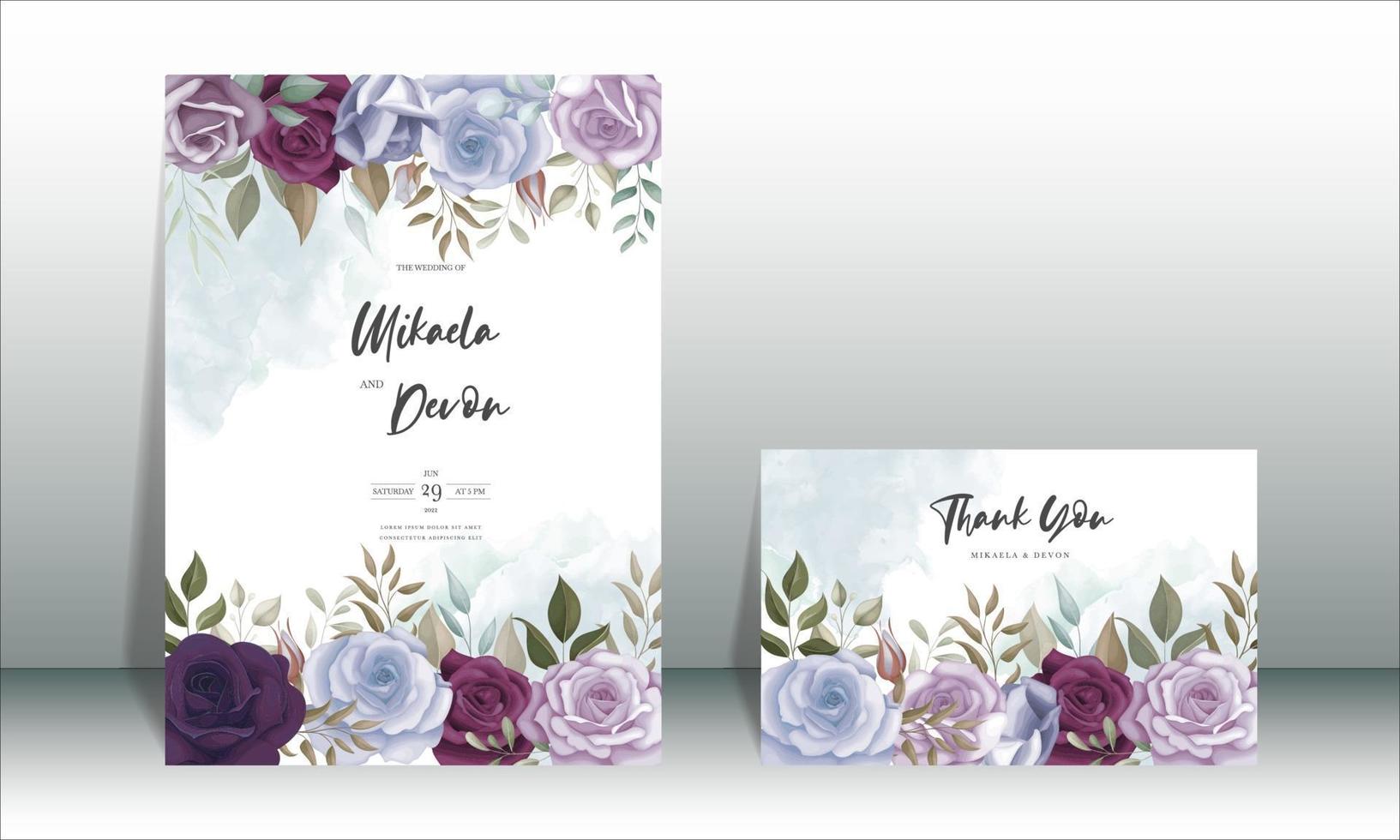 Hand drawn delicate floral wedding invitation card vector