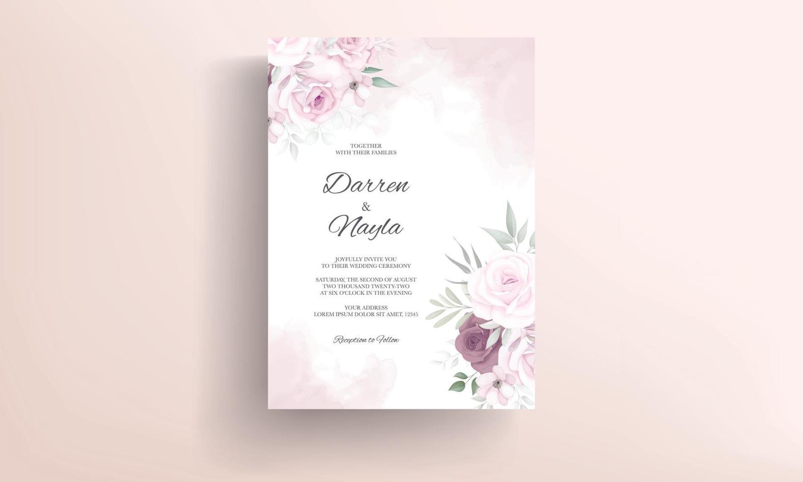 Beautiful hand drawn floral wedding invitation card design vector