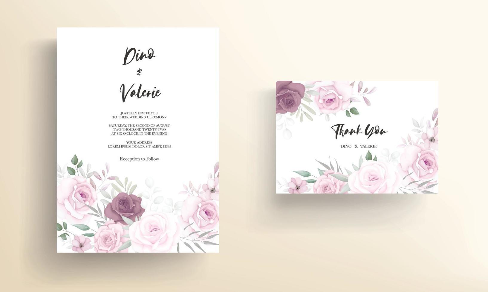 Beautiful hand drawn floral wedding invitation card design vector