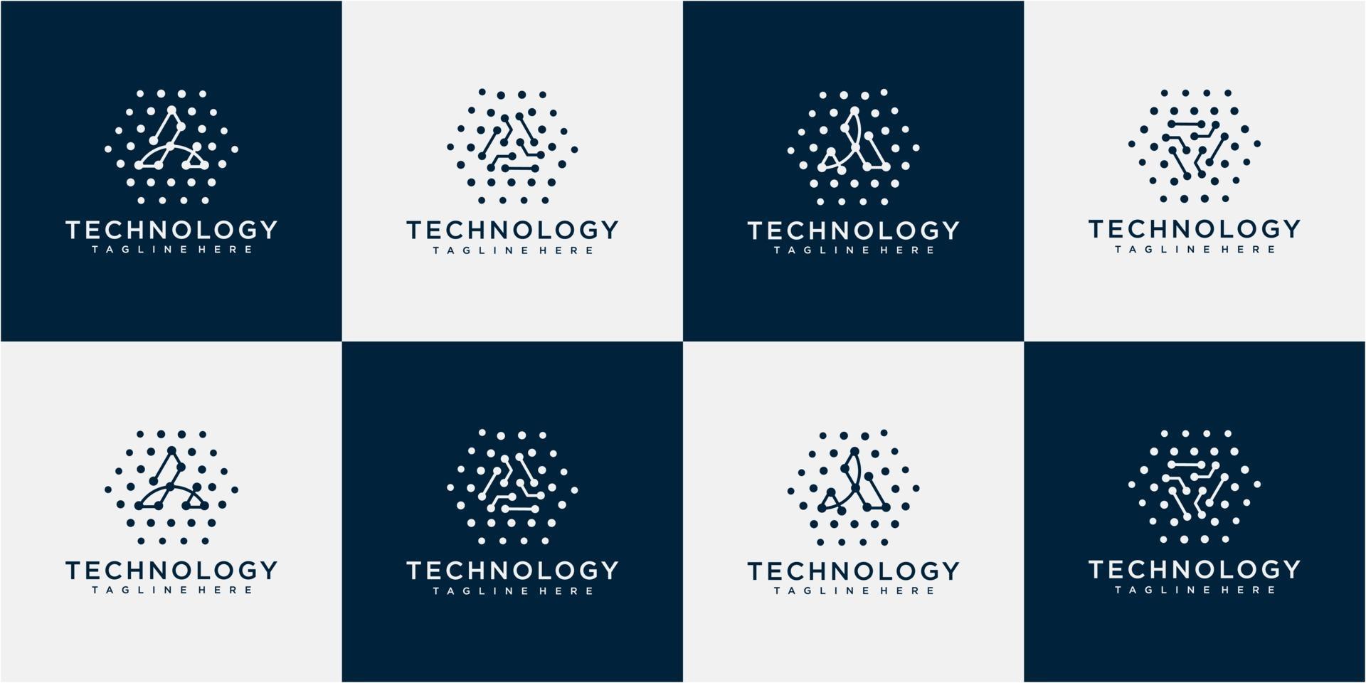 Letra un vector de diseño de logotipo de tecnología. letra un logotipo triangular abstracto