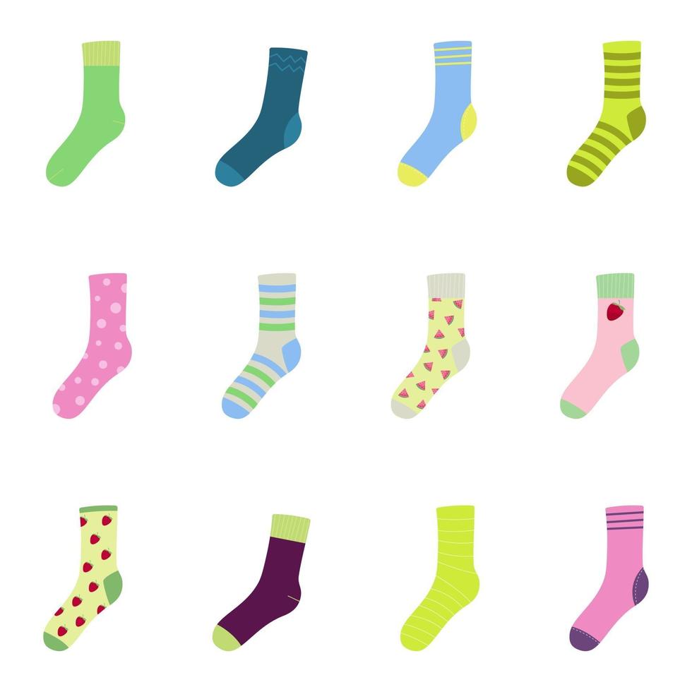 conjunto de ilustración de vector de calcetines. colección plana de dibujos animados