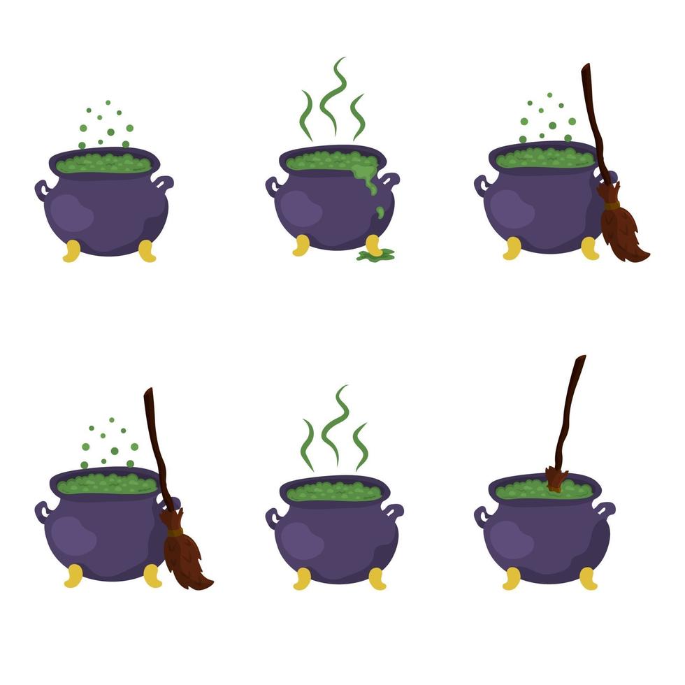 The witch's magic cauldron, broom, the pumpkin on Halloween vector