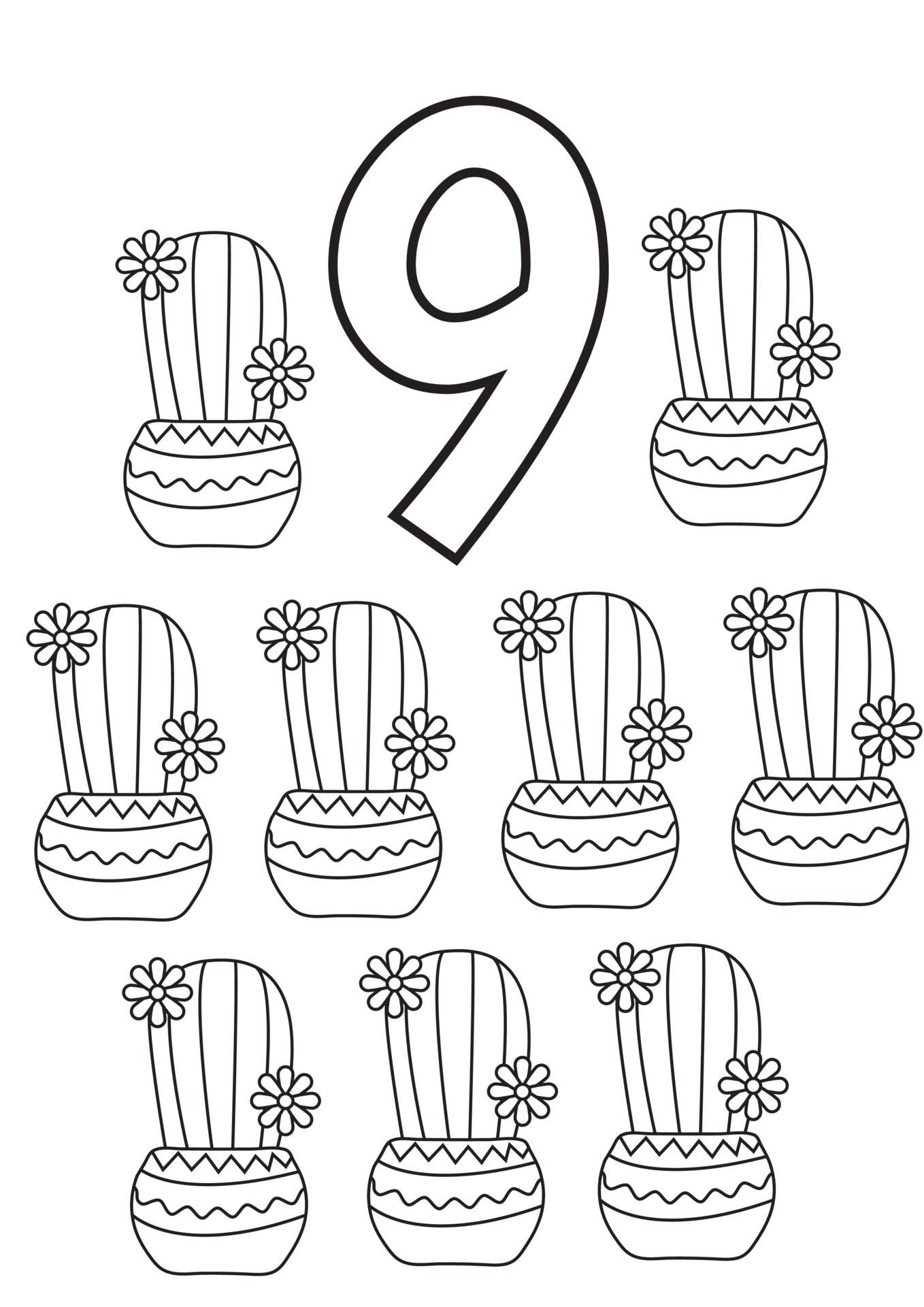 nine cacti preschool education printable numbers coloring pages 3405738 vector art at vecteezy
