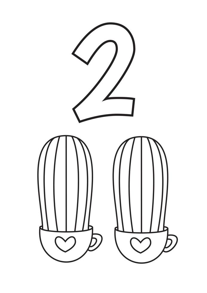 two cacti preschool education printable numbers coloring pages vector